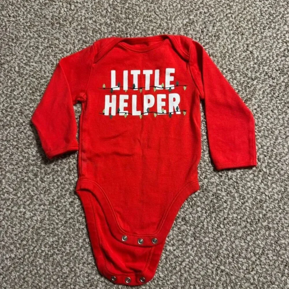 Old Navy Little Helper Christmas Bodysuit Red Holiday Lights 6-12 Months